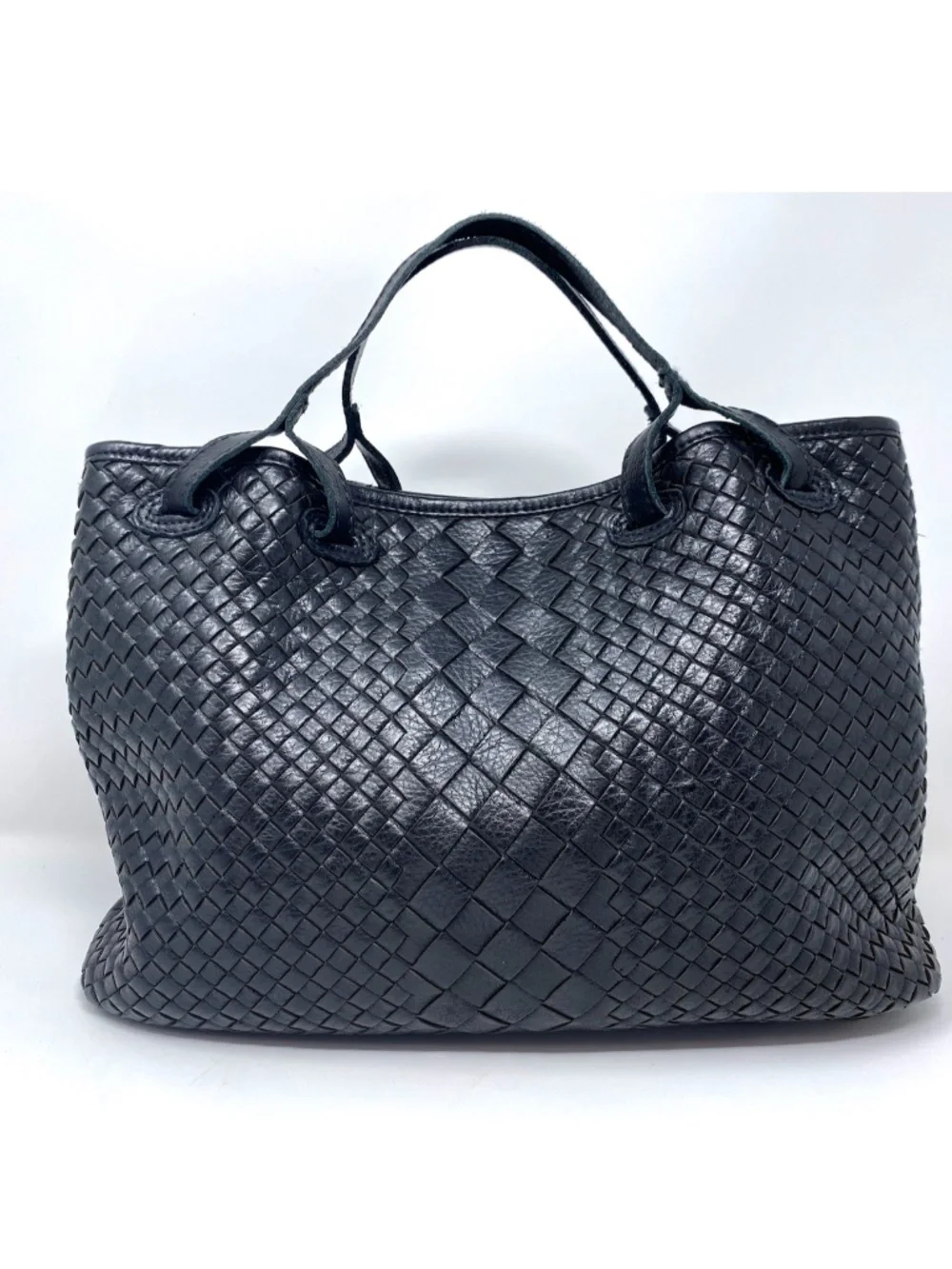 Genuine Leather Ashwood Black Woven Purse Crossbody Tote Bag w Strap